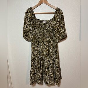 Nanette Lepore Smocked Tiered Cottagecore Black Floral Dress Size 10 | feminine